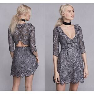 For Love and Lemons Theodora Black Lace Mini Dress Sz Large Floral Ruffle Party